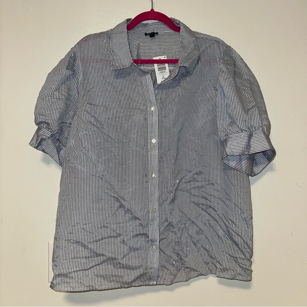 Torrid Cotton Rhinestone Elbow Sleeve Button Up